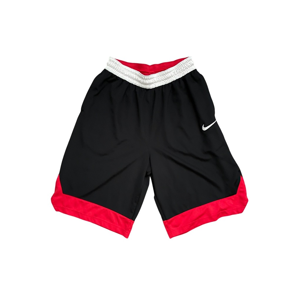 Nike Dri Fit Tall Mens Large Athletic Basketball Shorts Black Red Swoosh